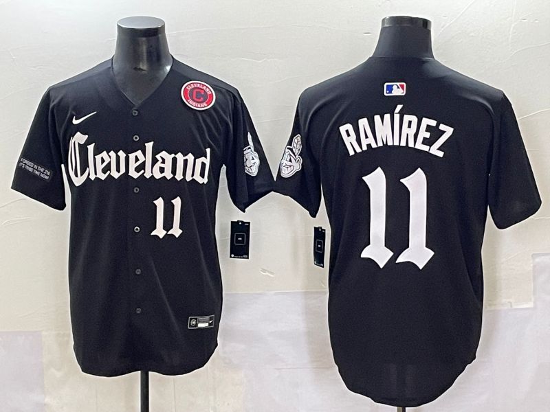 Men 2025 Cleveland Indians #11 Ramirez Black Five generations Joint Name Nike MLB Jersey style 10